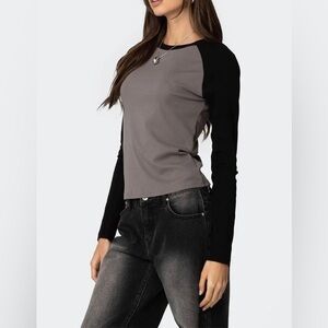 Edikted Black and Gray Raglan Top